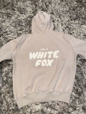 White Fox Boutique Light Taupe Hoodie with White Logo